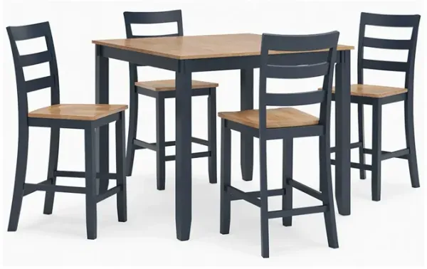 Gasy Counter Height Dining Table Set, 4 Chairs, Blue and Brown Wood - Benzara