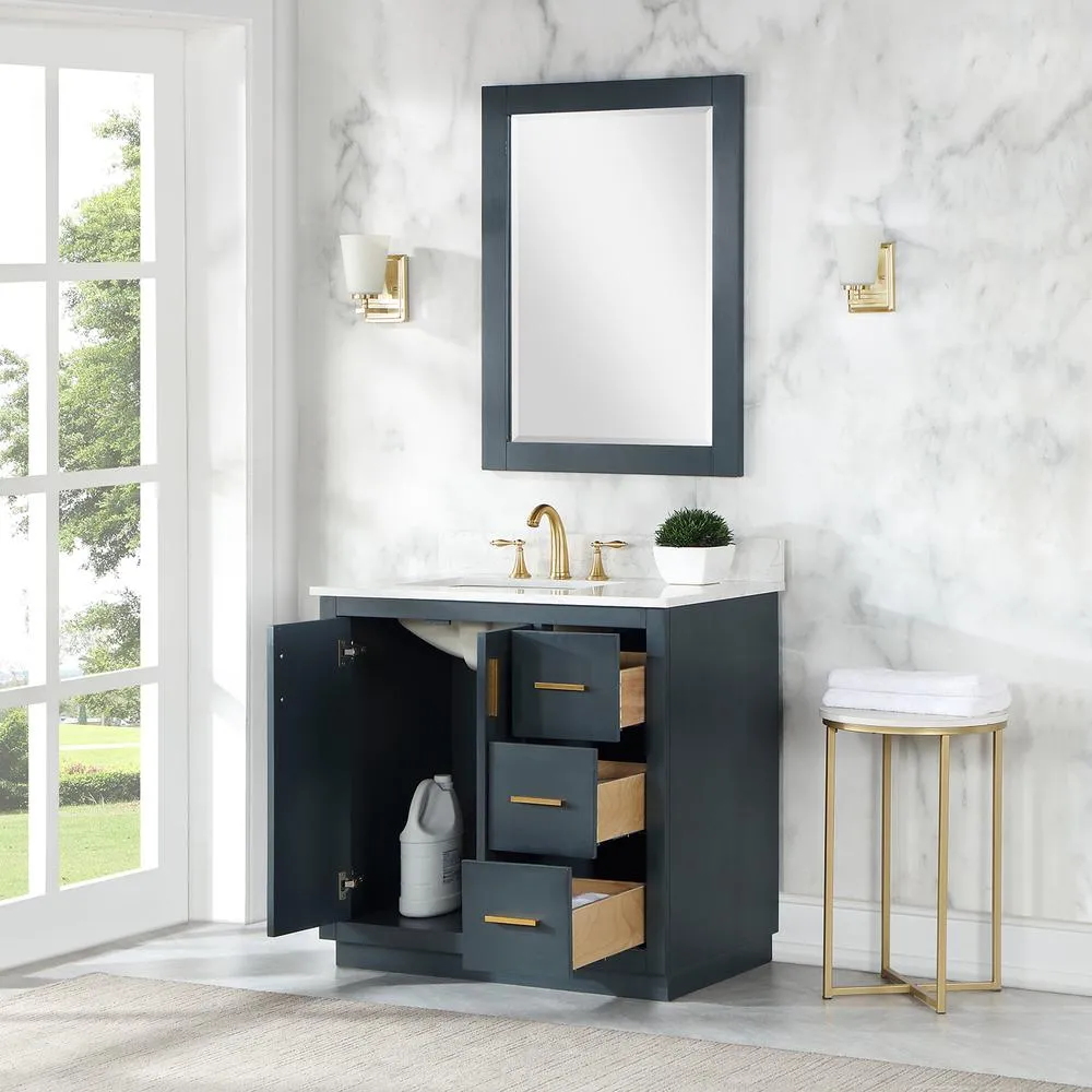 Altair 36 Single Bathroom Vanity Set in Classic Blue with Mirror