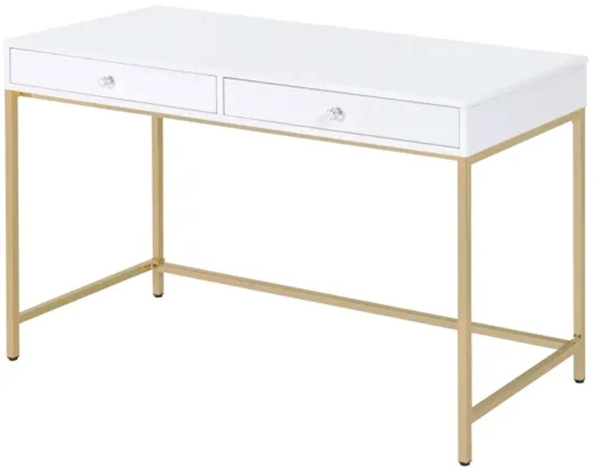 ACME Ottey Vanity Desk , White High Gloss & Gold Finish