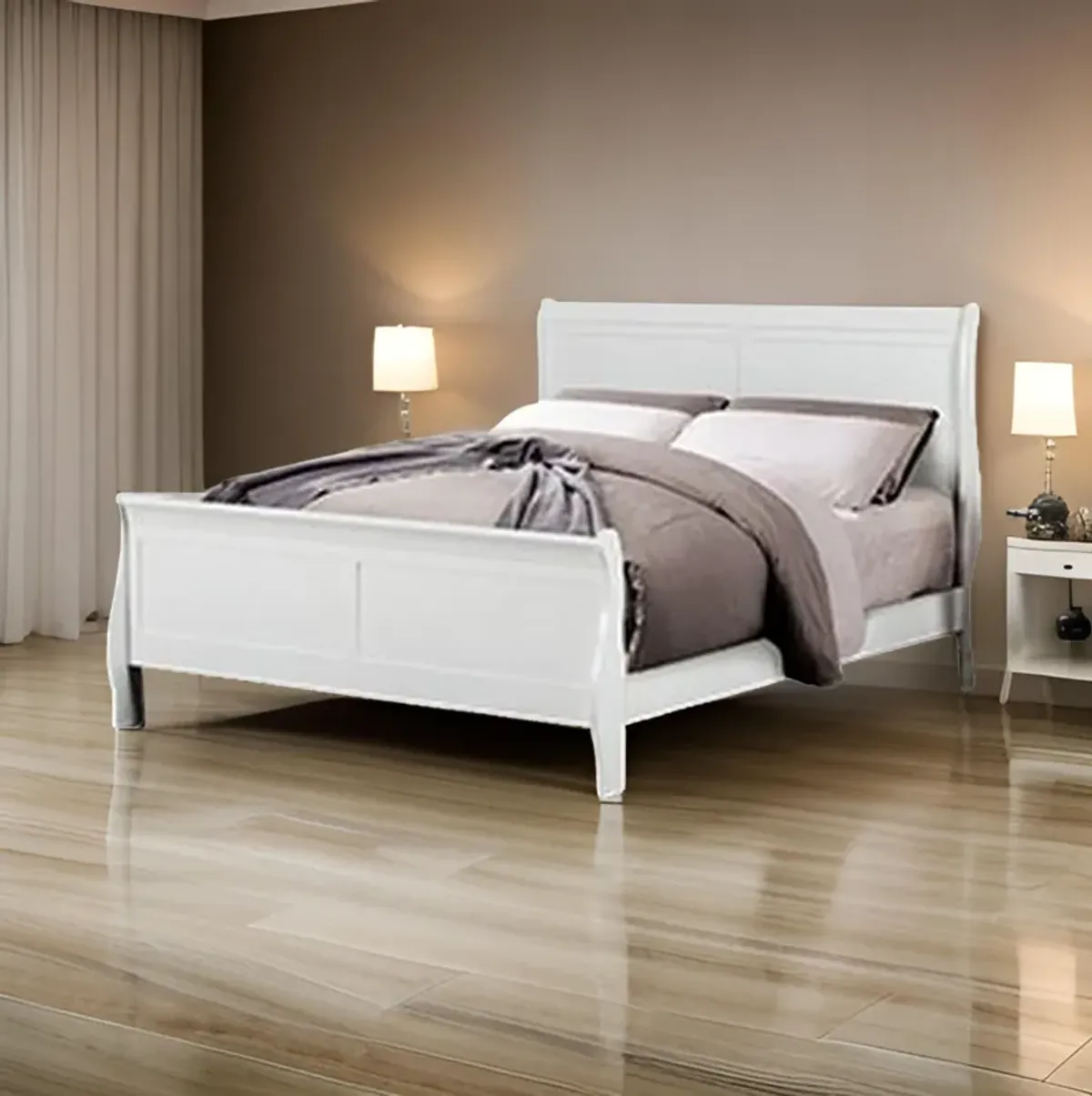 Ryla Twin Size Bed, Sleek Modern Panel Headboard Design, White Solid Wood