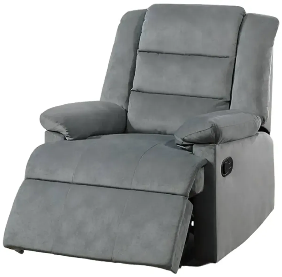 Kori Manual Recliner Chair, Cushioned Dark Gray Velvet, Solid Wood - Benzara