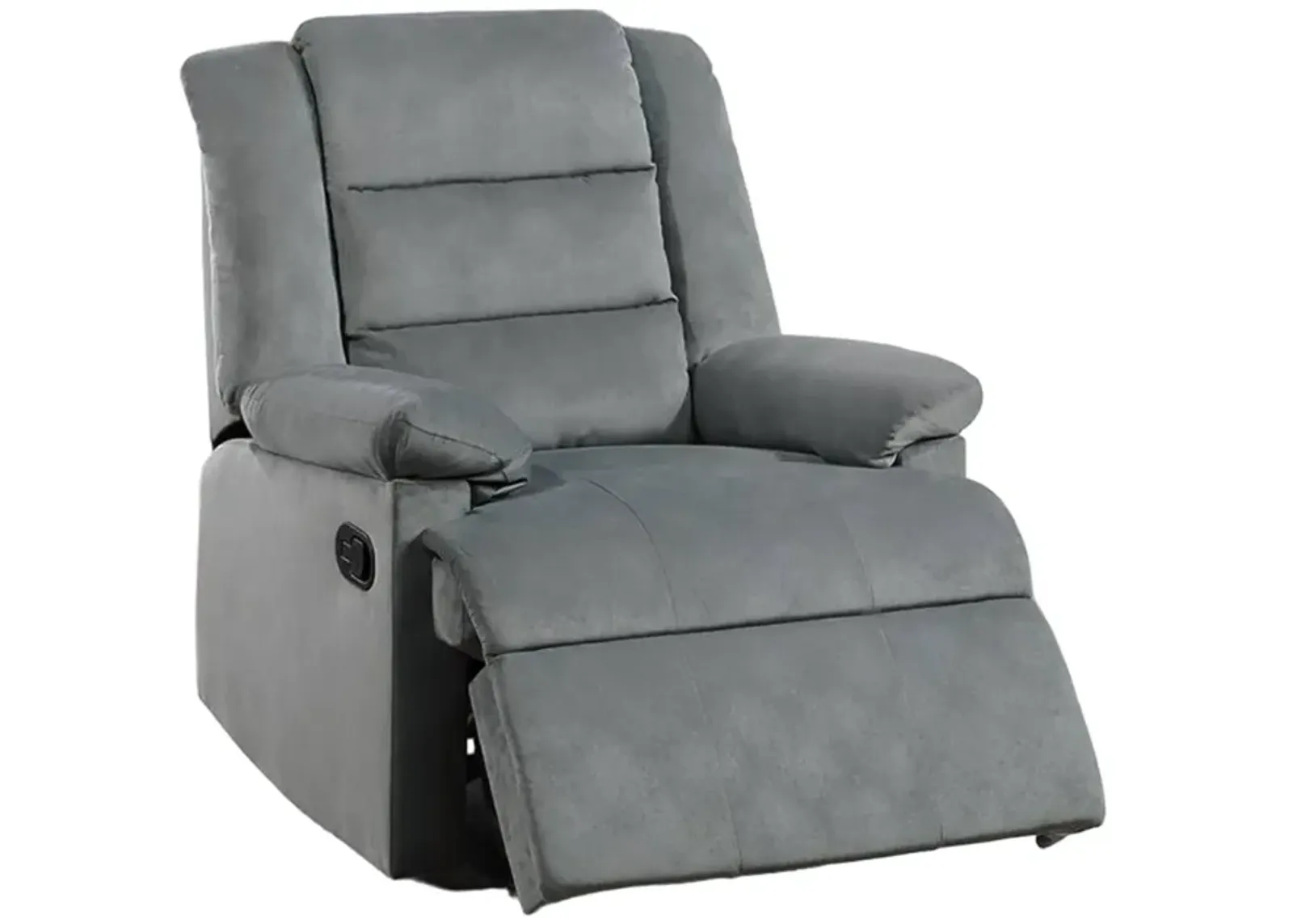 Kori Manual Recliner Chair, Cushioned Dark Gray Velvet, Solid Wood - Benzara