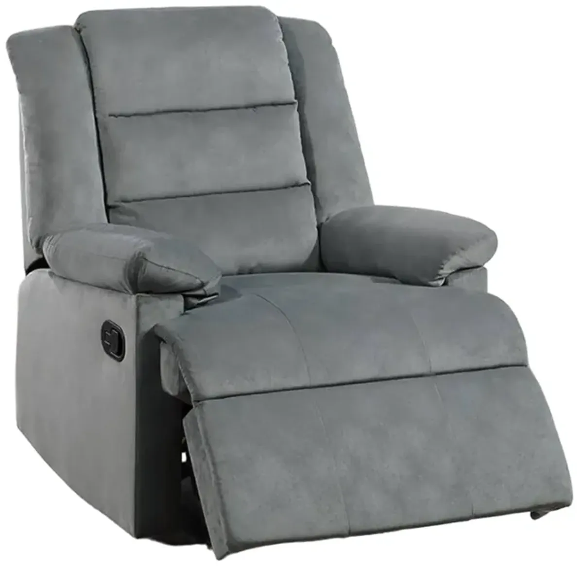 Kori Manual Recliner Chair, Cushioned Dark Gray Velvet, Solid Wood - Benzara