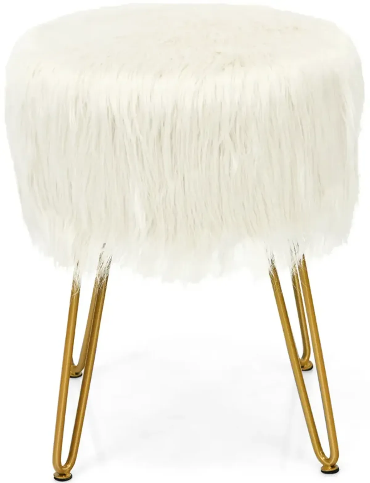 Faux Fur Vanity Stool Chair with Metal Legs for Bedroom and Living Room