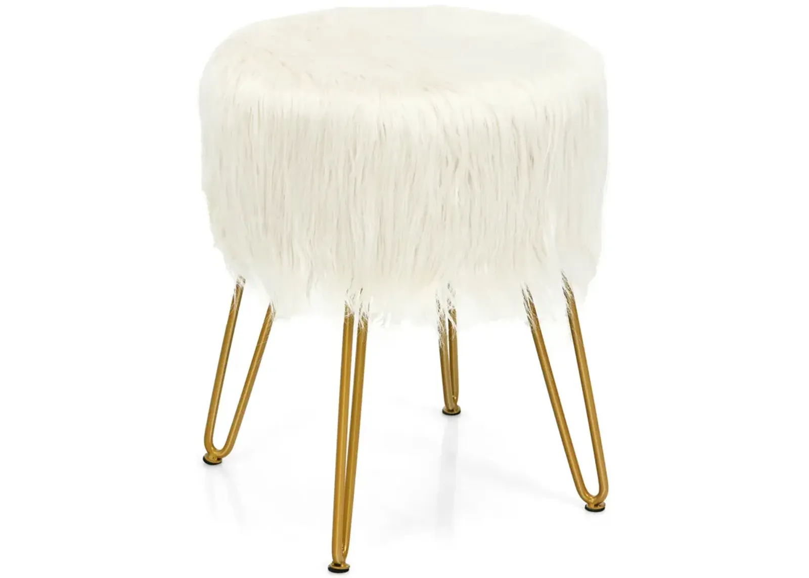 Faux Fur Vanity Stool Chair with Metal Legs for Bedroom and Living Room