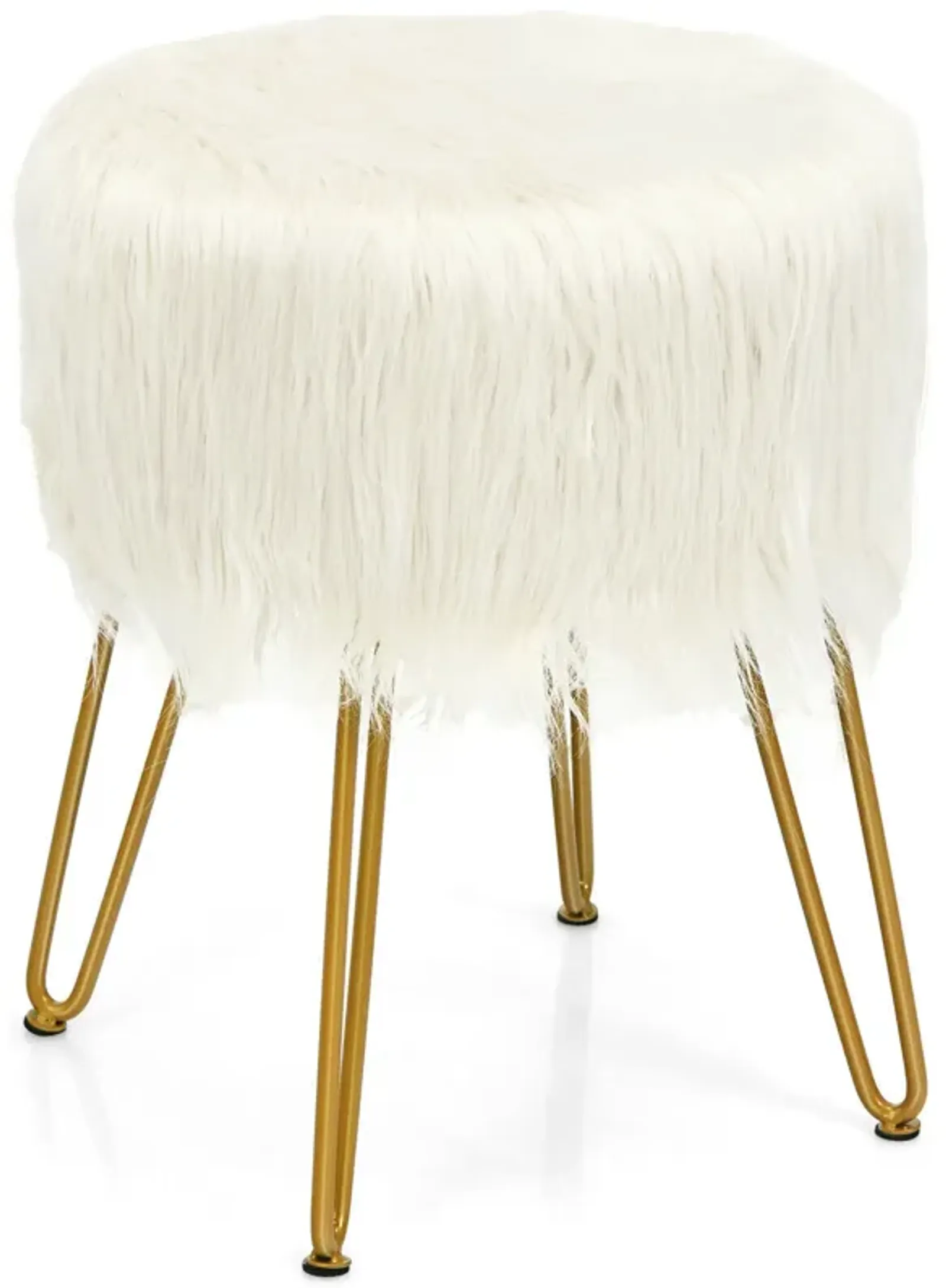 Faux Fur Vanity Stool Chair with Metal Legs for Bedroom and Living Room