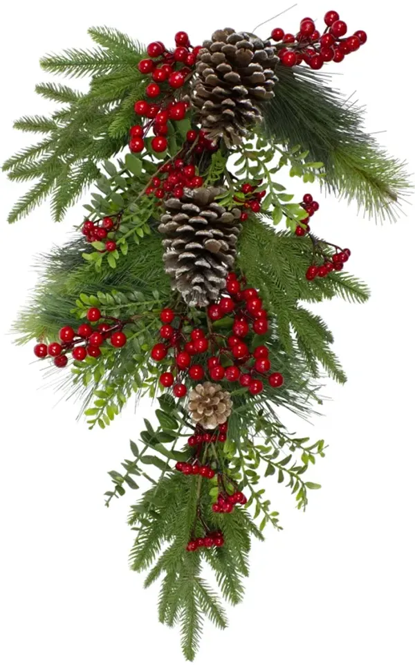 28" Berry Pine and Eucalyptus Artificial Teardrop Christmas Swag - Unlit