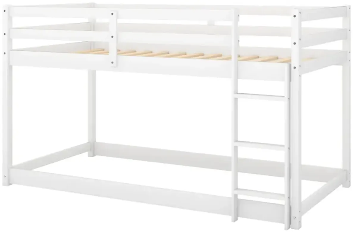 Twin over Twin Floor Bunk Bed with Ladder