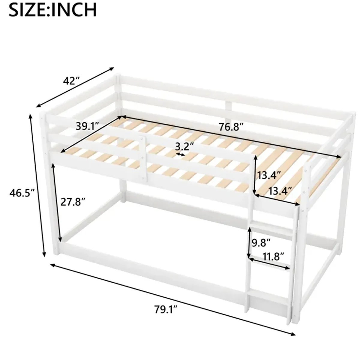 Twin over Twin Floor Bunk Bed with Ladder