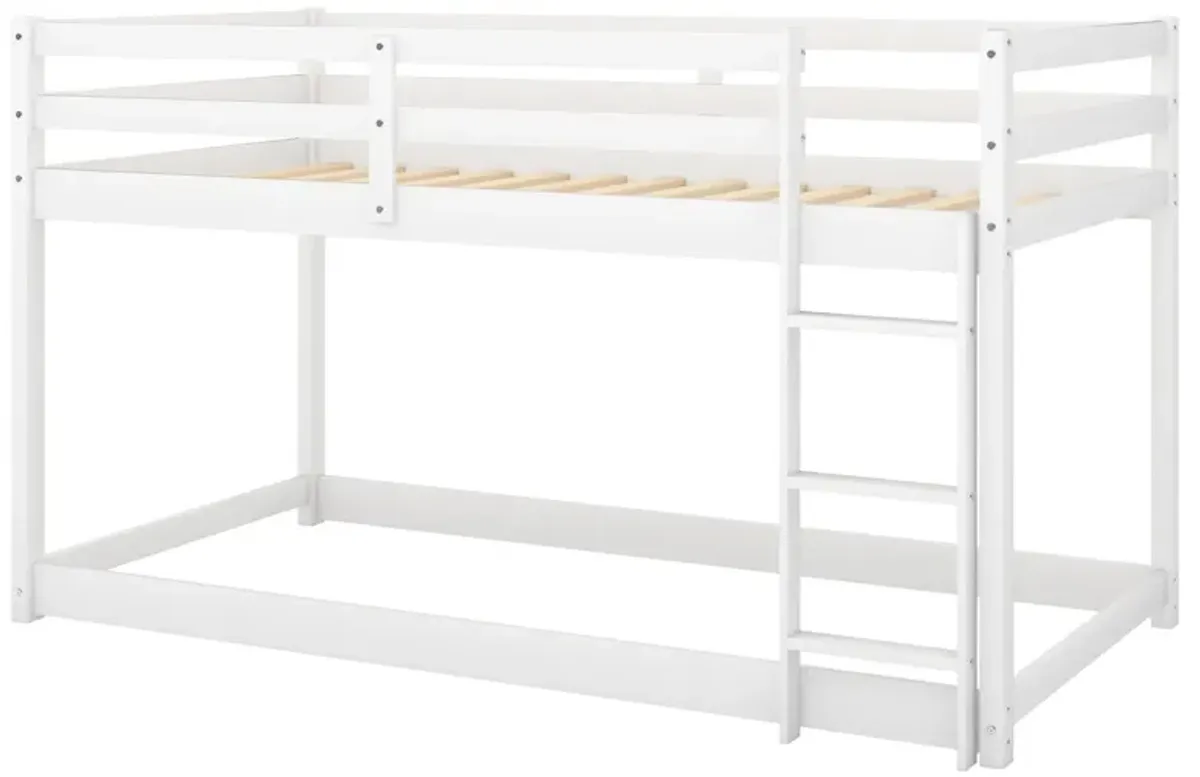 Twin over Twin Floor Bunk Bed with Ladder