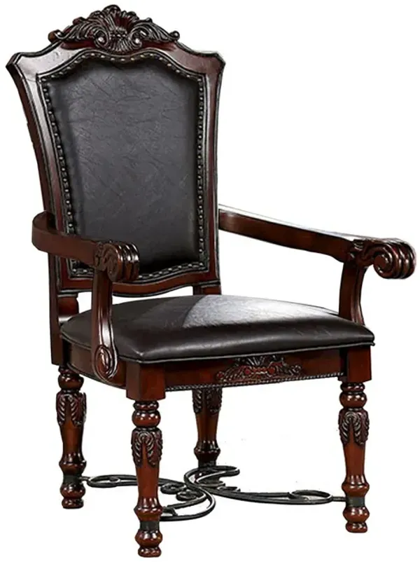 Albi 28 Inch Carved Dining Armchair, Set of 2, Black Faux Leather - Benzara