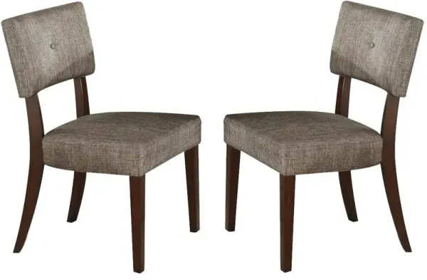 Set of Two Tufted Upholstered Fabric Dining Side Chairs with Open Back