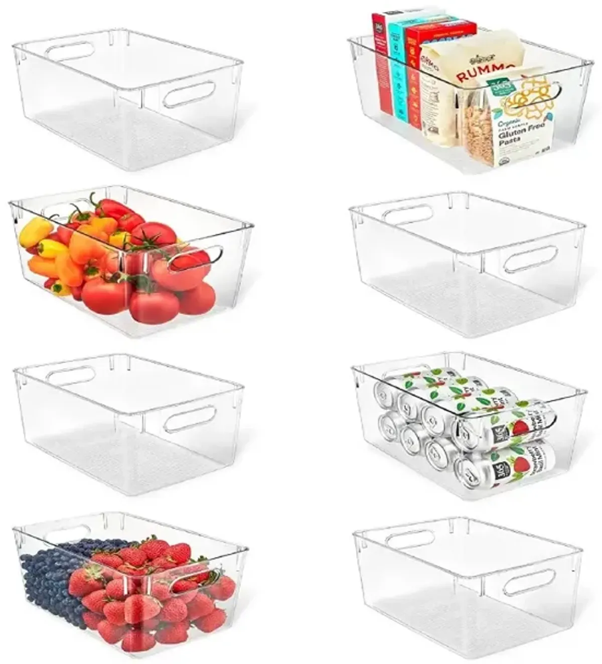 Multi-purpose Refrigerator Bins - 8 pieces Large Capacity Stackable Fridge Bin Organizer with Easy Grip Handles - Clear