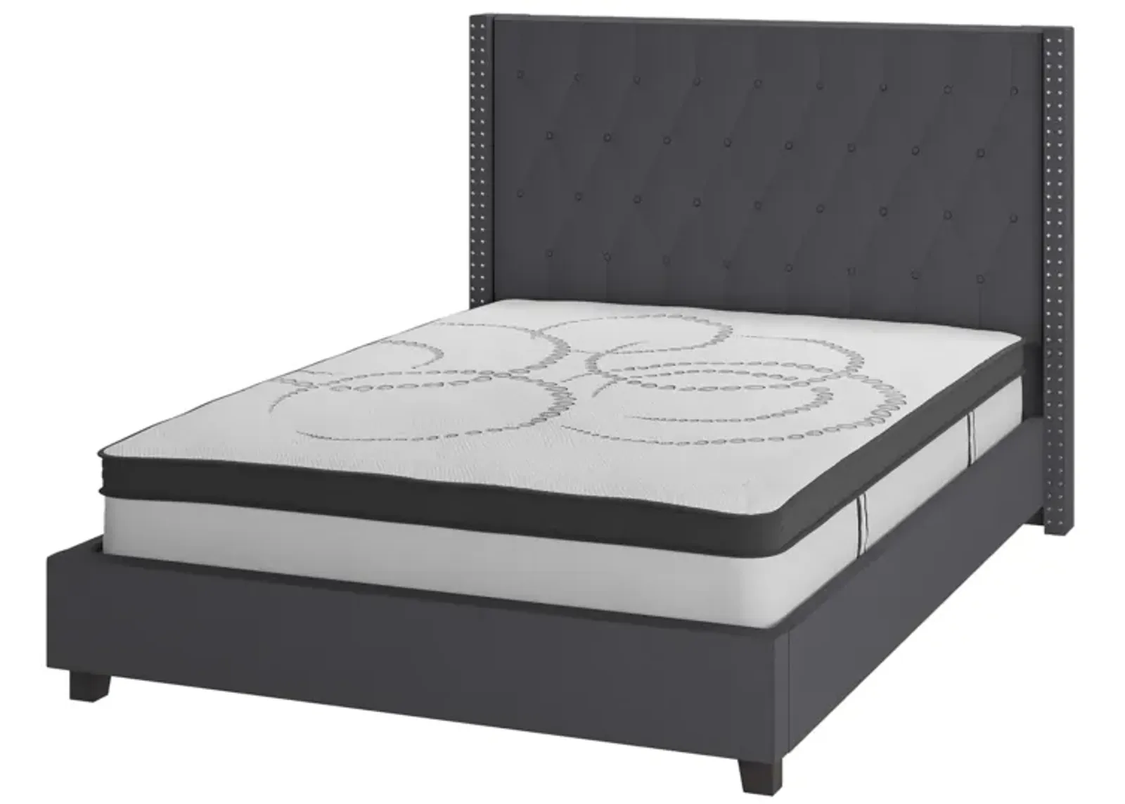 Riverdale Full Size Tufted Upholstered Platform Bed in Dark Gray Fabric with 10 Inch CertiPUR-US Certified Pocket Spring Mattress