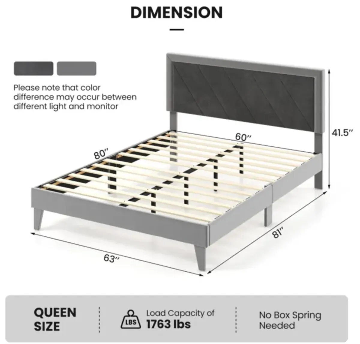 Hivvago Platform Bed with High Headboard and Wooden Slats