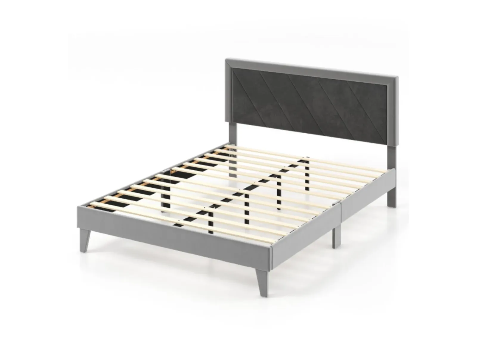 Hivvago Platform Bed with High Headboard and Wooden Slats