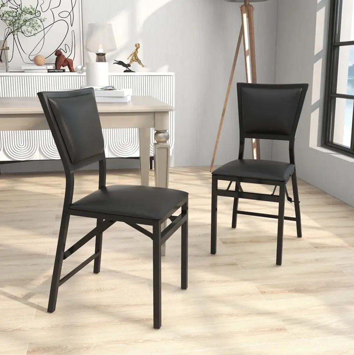 Set of 2 Metal Folding Dining Chair with Space Saving Design