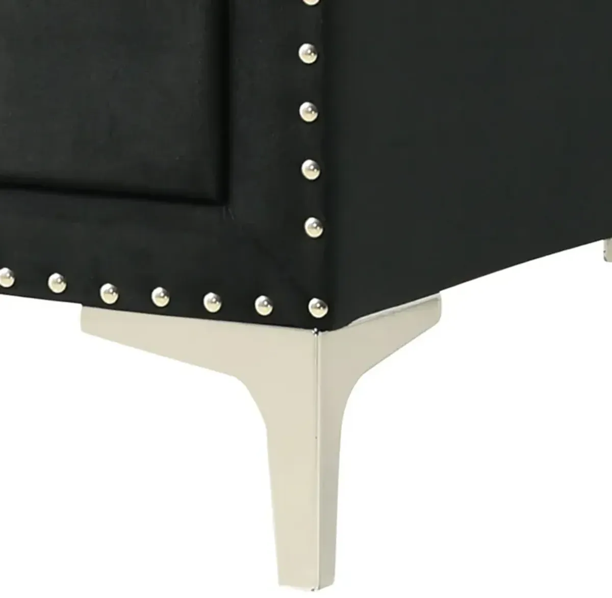 Moha 28 Inch Nightstand, Wood, 2 Drawers, Metal Handles, Black Velvet - Benzara