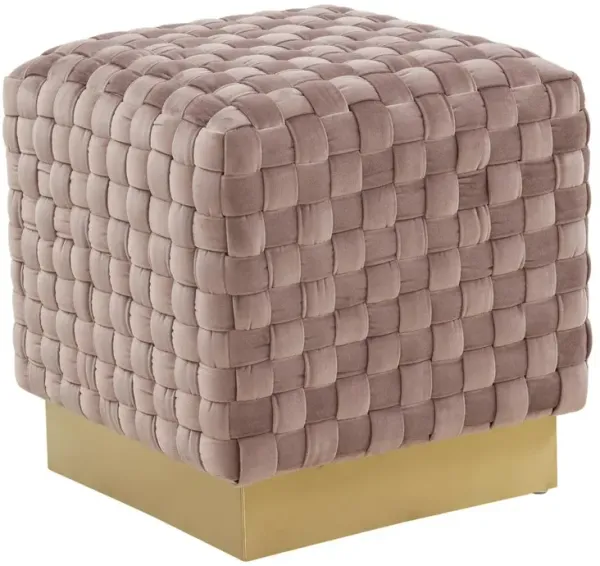 LeisureMod Myrtle 19 Square Weave Design Velvet Ottoman With Gold Base