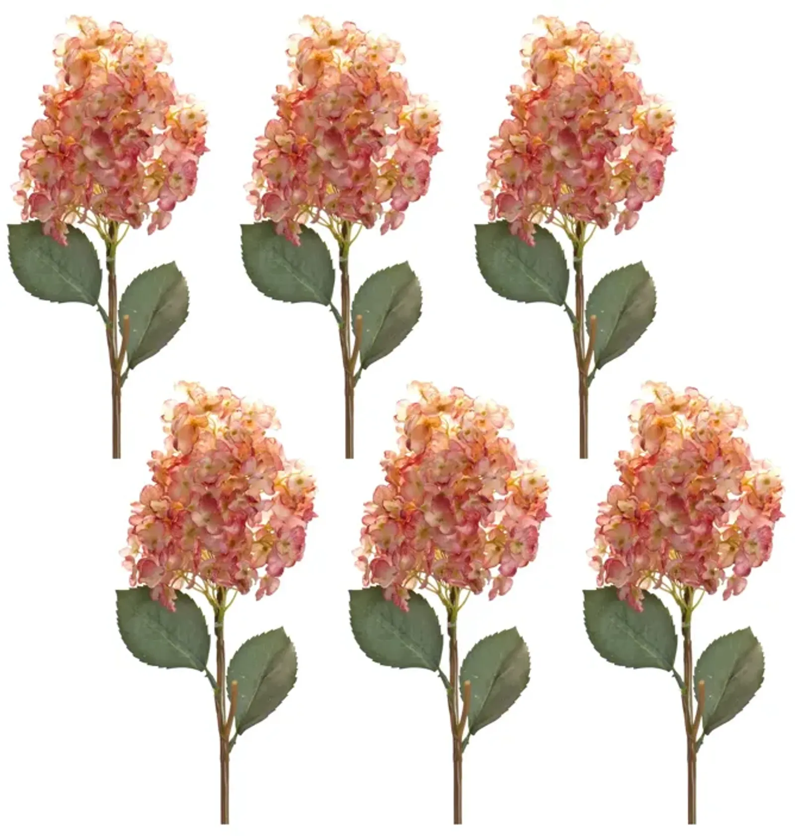 Elegant Coral Cone Hydrangea Artificial Flower Stem for Home and Event Décor (Set of 6)