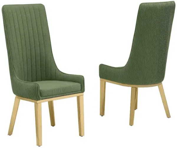 Green, Teddy Fabric, Pleated Back Side Chair With Gold Base, Set Of Two