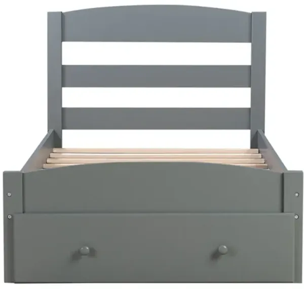 Whisen Platform Twin Bed Frame with Storage Drawer and Wood Slat Support, No Box Spring Needed - Gray