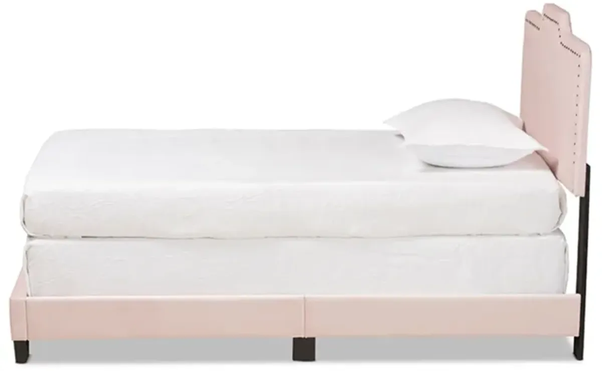 Baxton Studio Benjen Modern and Contemporary Glam Light Pink Velvet Fabric Upholstered Twin Size Panel Bed