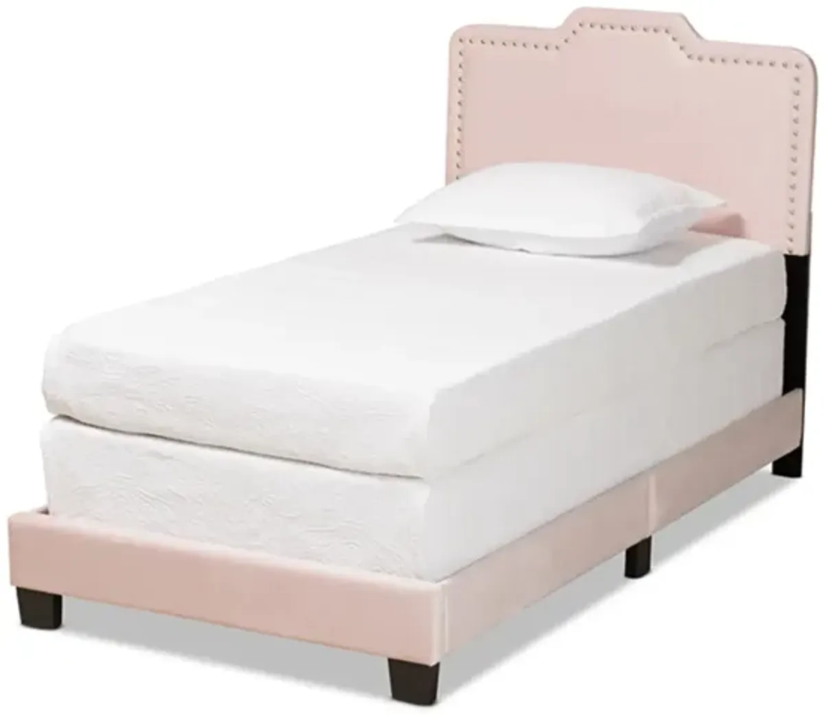 Baxton Studio Benjen Modern and Contemporary Glam Light Pink Velvet Fabric Upholstered Twin Size Panel Bed