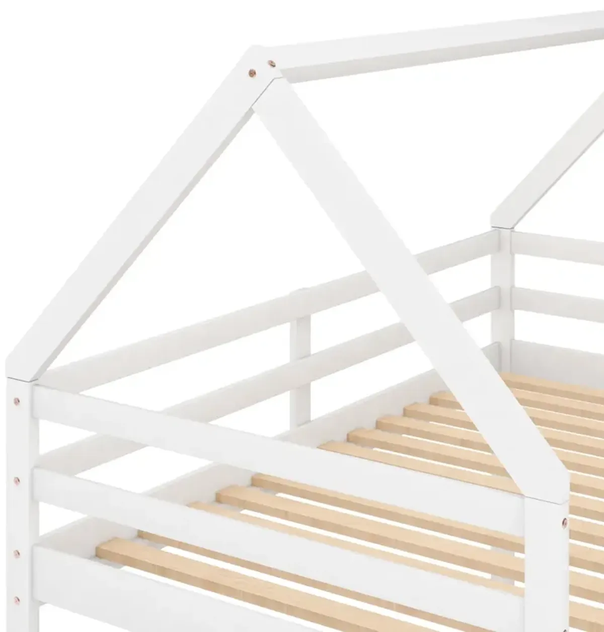 Twin Over Twin Low Bunk Bed, House Bed With Ladder