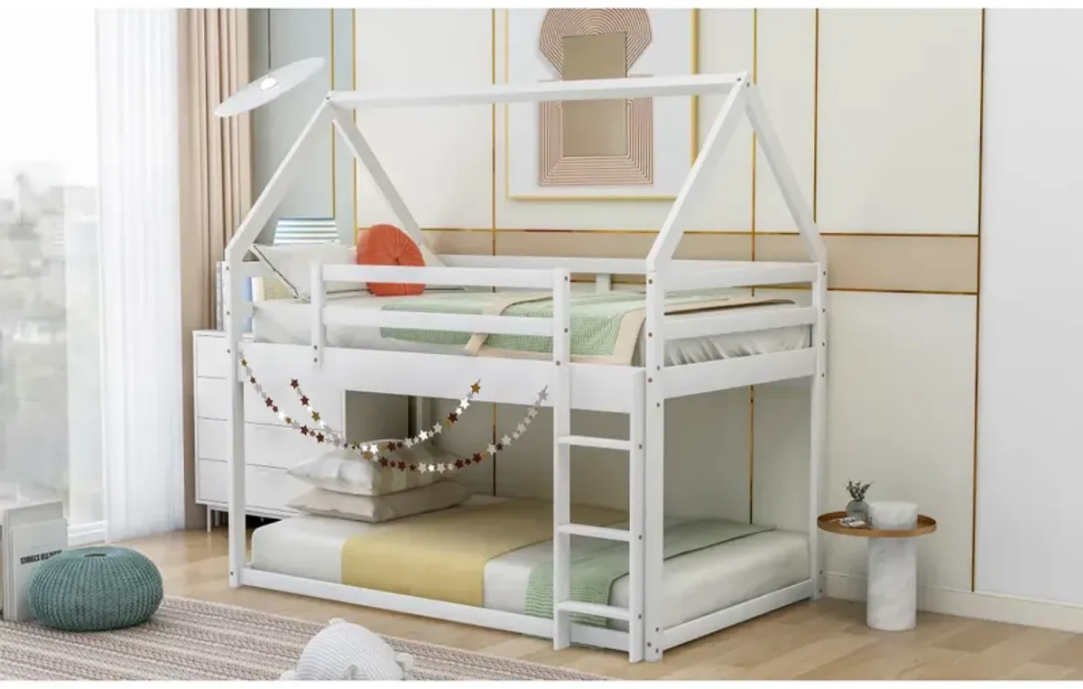 Twin Over Twin Low Bunk Bed, House Bed With Ladder