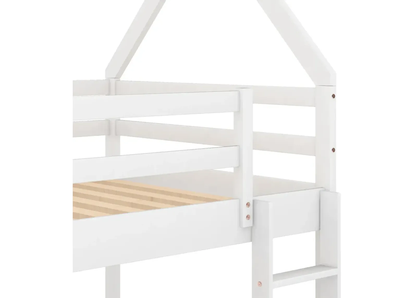 Twin Over Twin Low Bunk Bed, House Bed With Ladder