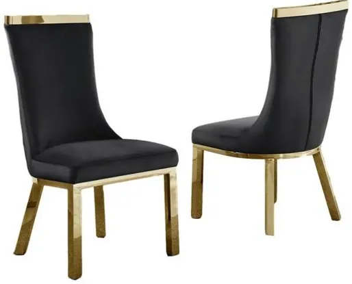 Upholstered dining chairs set of 2 in Black velvet fabric with gold colored stainless steel base