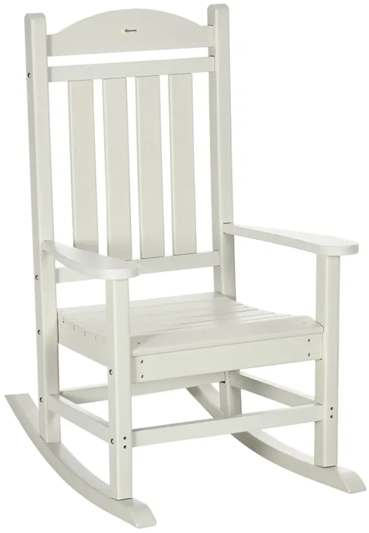 Outsunny 2 Pieces Outdoor Rocking Chair, All Weather-Resistant HDPE Rocking Patio Chairs with Rustic High Back, Armrests, Oversized Seat and Slatted Backrest, 350lbs Weight Capacity, White