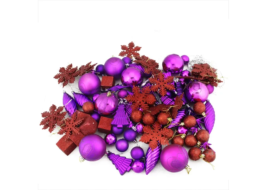 125ct Purple and Red Shatterproof 3-Finish Christmas Ornaments 5.5" (139.7mm)