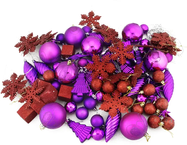 125ct Purple and Red Shatterproof 3-Finish Christmas Ornaments 5.5" (139.7mm)