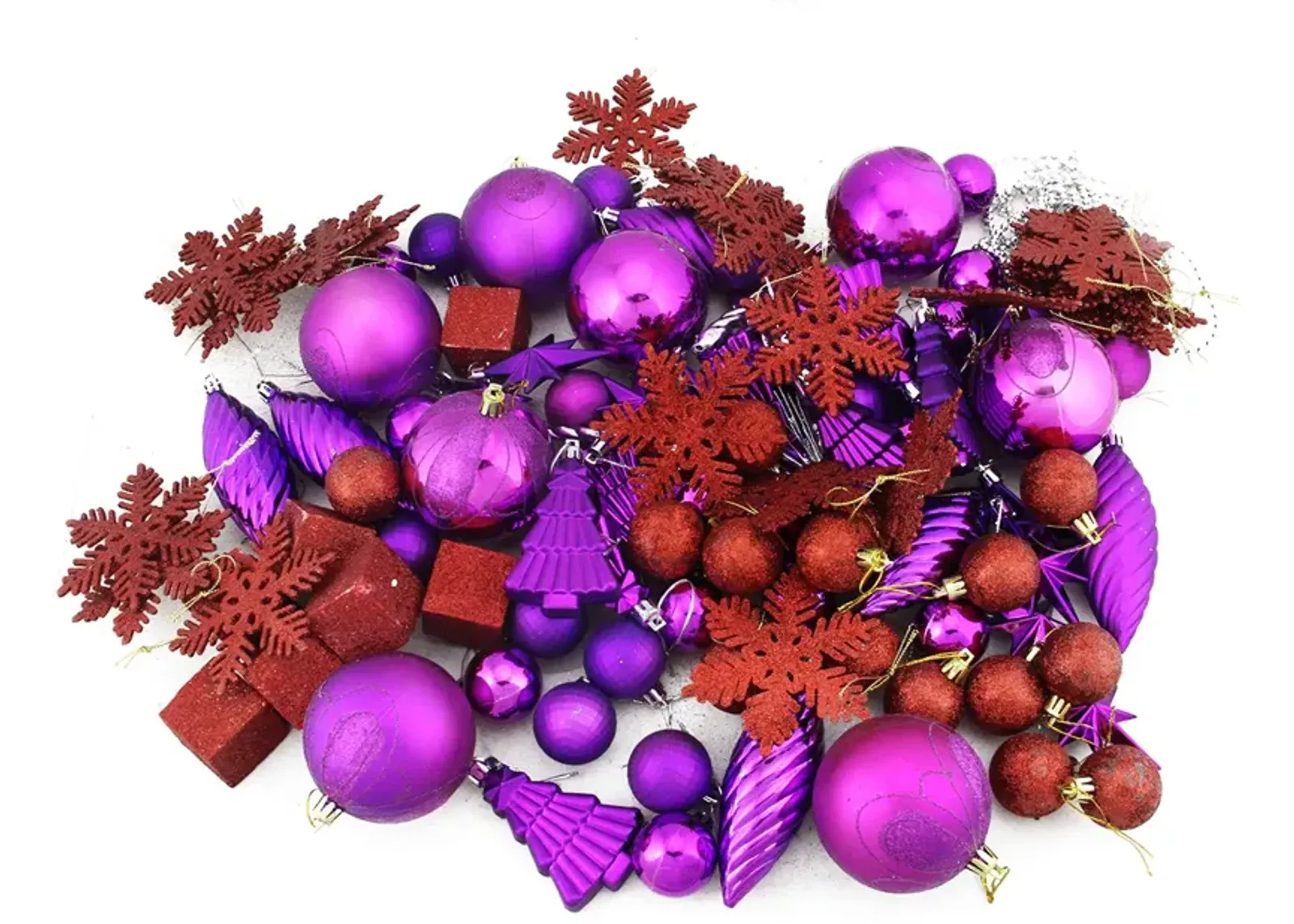 125ct Purple and Red Shatterproof 3-Finish Christmas Ornaments 5.5" (139.7mm)