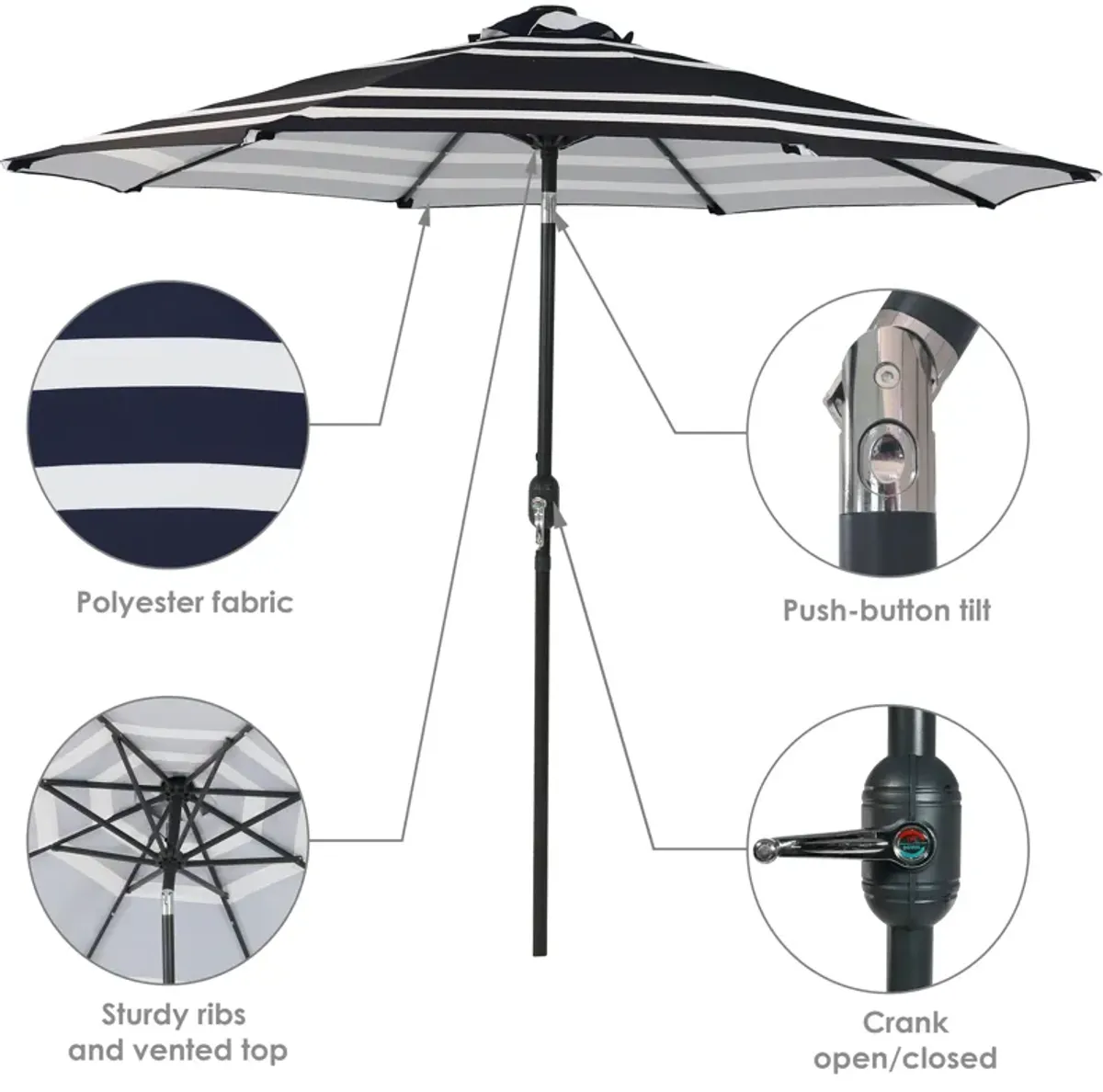 Sunnydaze 9 ft Solar Patio Umbrella with Lights, Tilt, and Crank