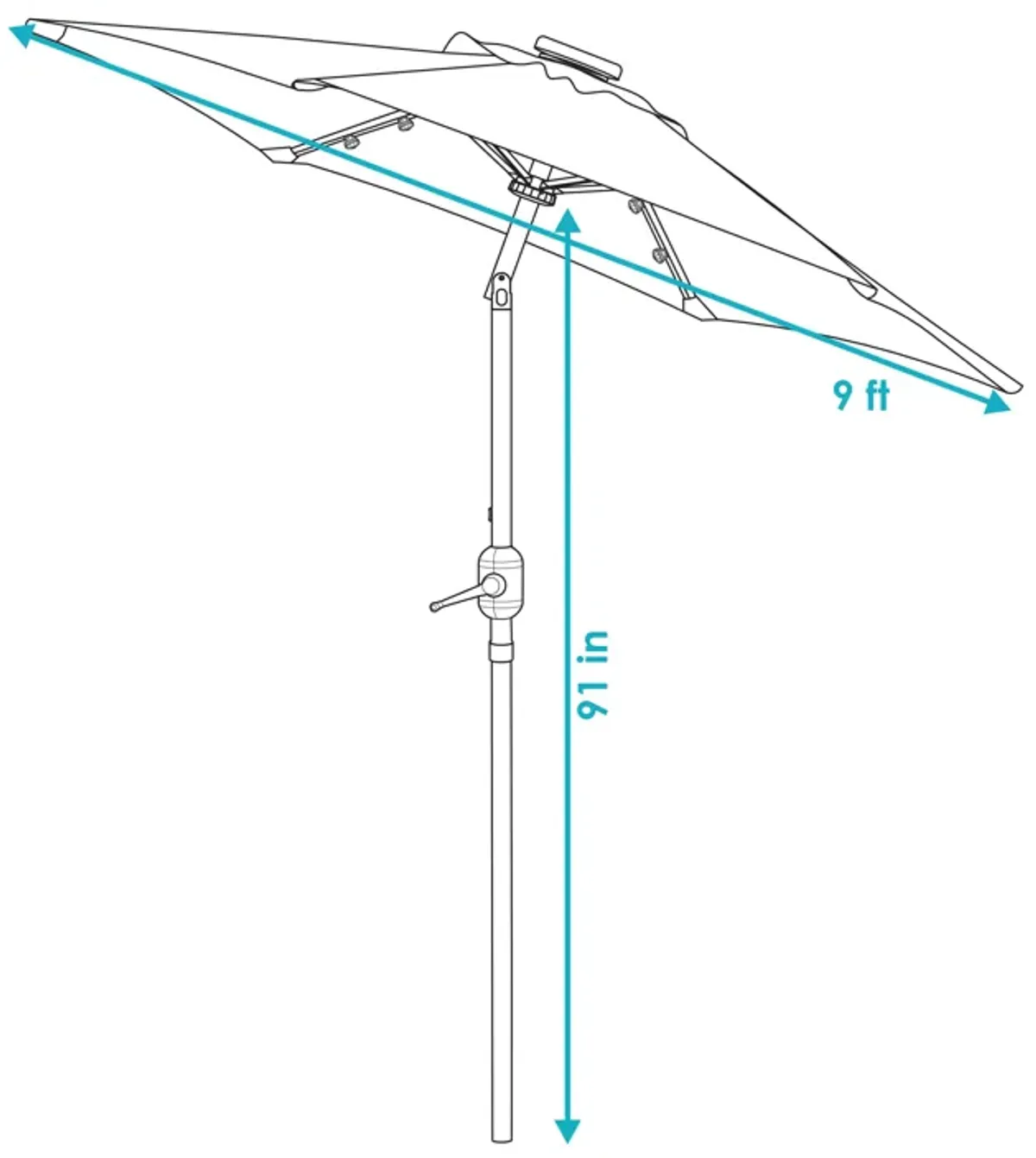 Sunnydaze 9 ft Solar Patio Umbrella with Lights, Tilt, and Crank