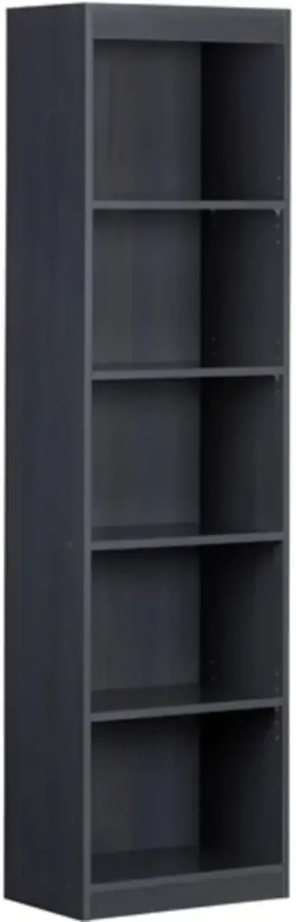 Narrow 5-Shelf Bookcase Slim Storage Shelving Unit Wood Finish