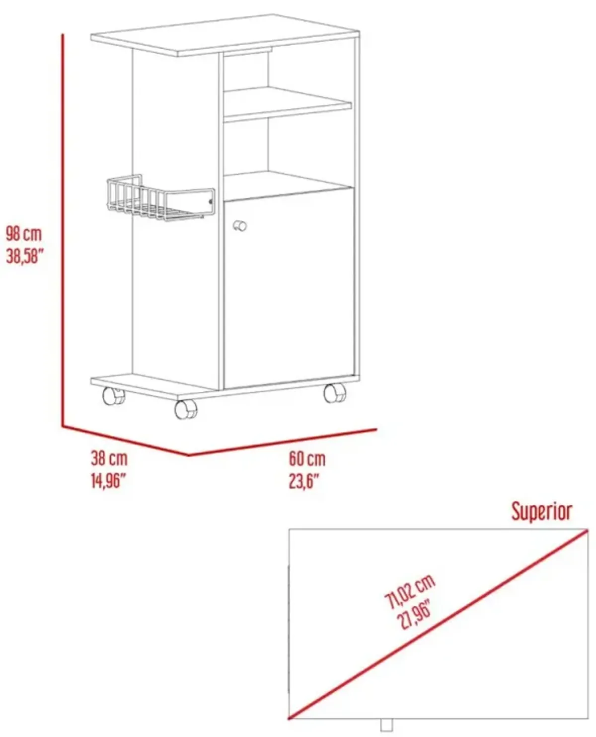 Clip Kitchen Cart, Single Door Cabinet, Four Casters - White