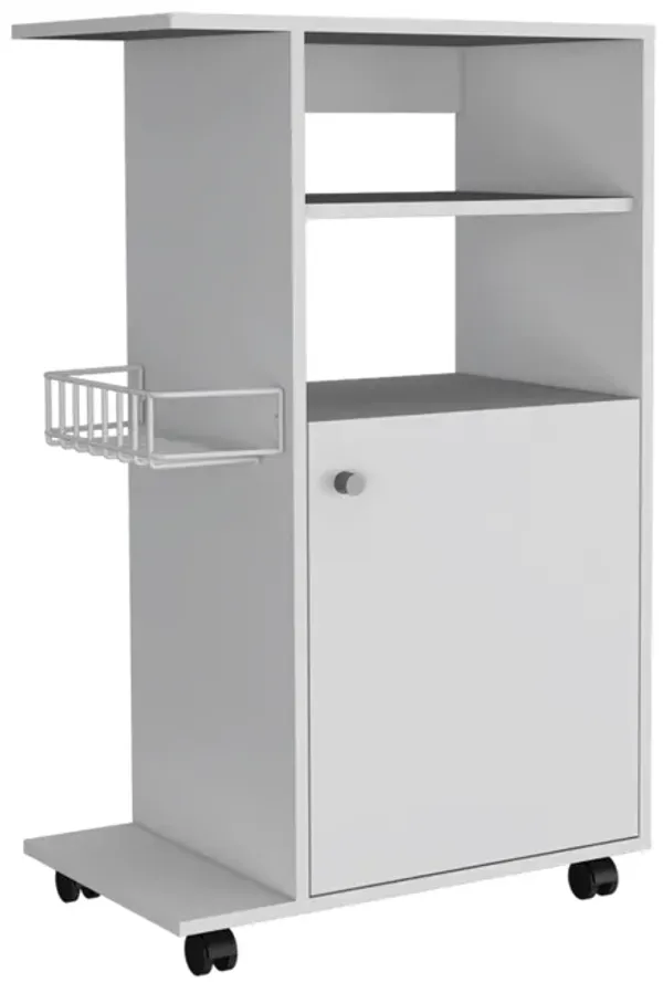 Streamdale Clip Kitchen Cart, Single Door Cabinet, Four Casters - White