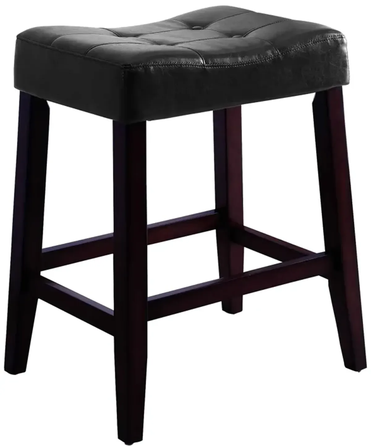 Wooden Stools with Saddle Seat and Button Tufts, Set of 2, Black and Brown - Benzara