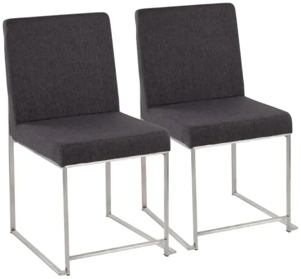 LumiSource Brushed Stainless Steel, Charcoal Fabric High Back Fuji Dining Chair - Set of 2