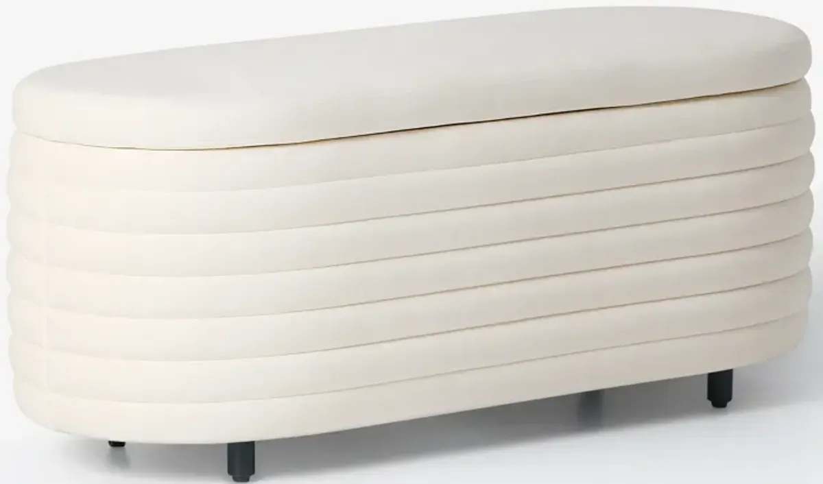 WestinTrends 42" Wide Mid-Century Modern Upholstered Velvet Tufted Oval Storage Ottoman Bench