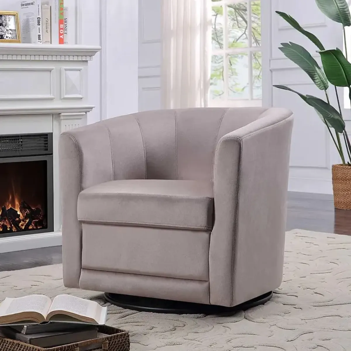 Kappa Swivel Chair (1 per box) in Taupe Velvet/Black Base