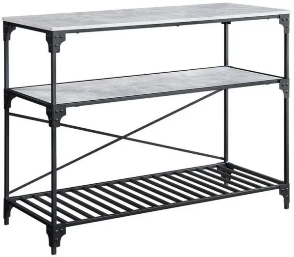 3 Tier Kitchen Island with Wooden and Slatted Shelves, Gray-Benzara