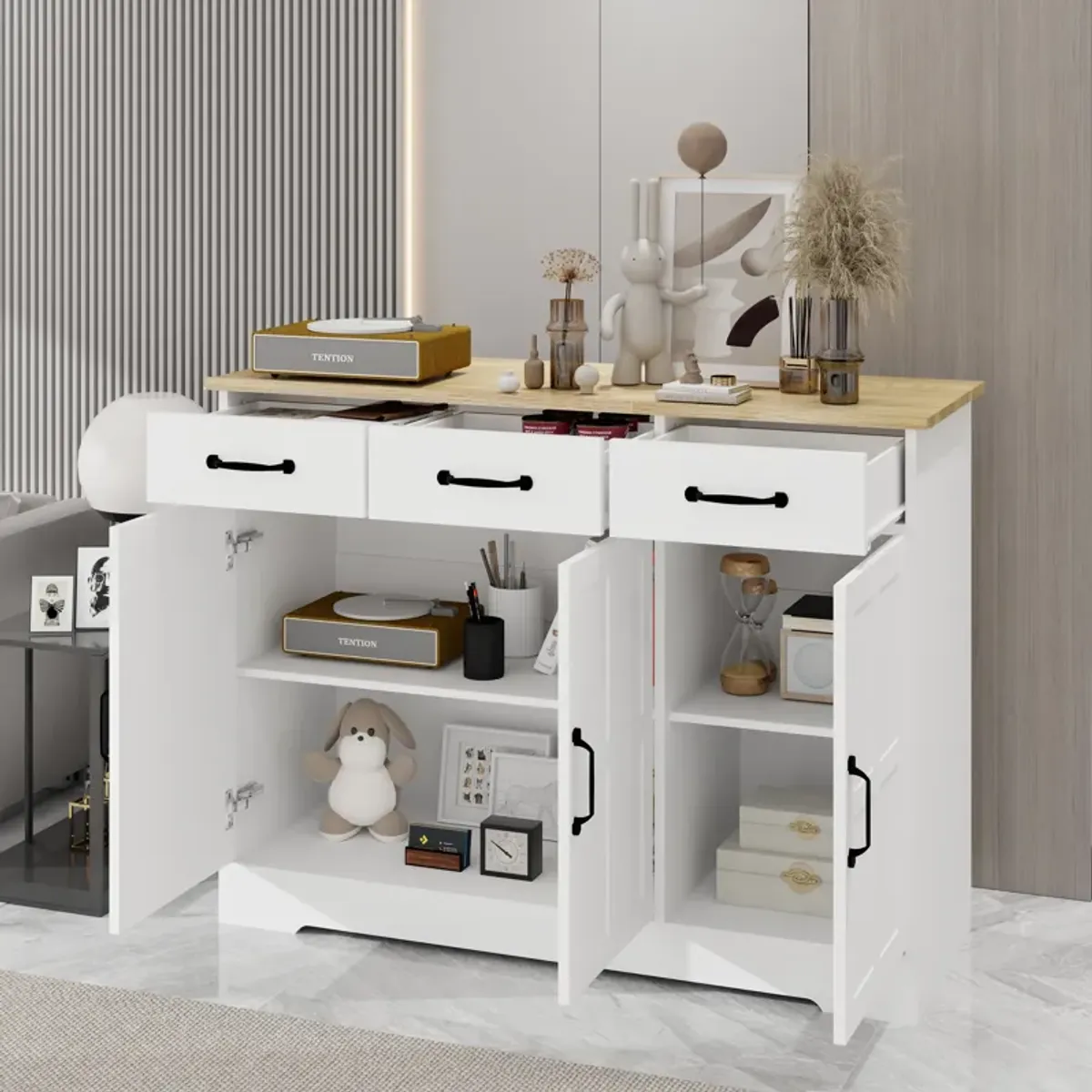 White Wood 42.72 in. Sideboard with X-panel Design Doors