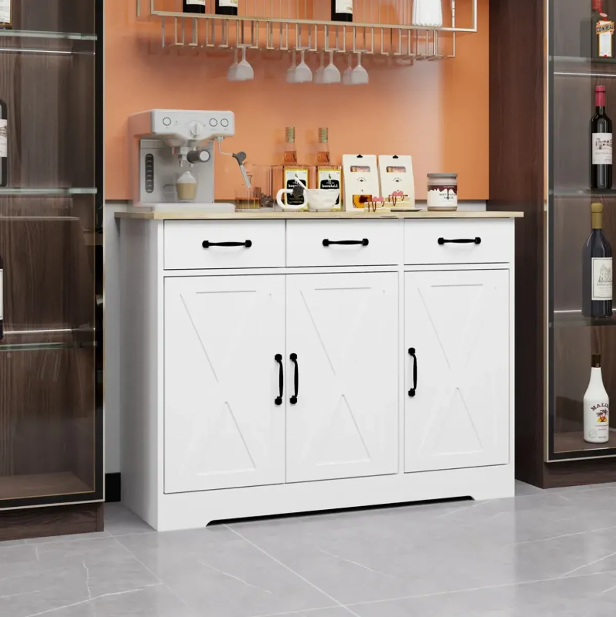 White Wood 42.72 in. Sideboard with X-panel Design Doors