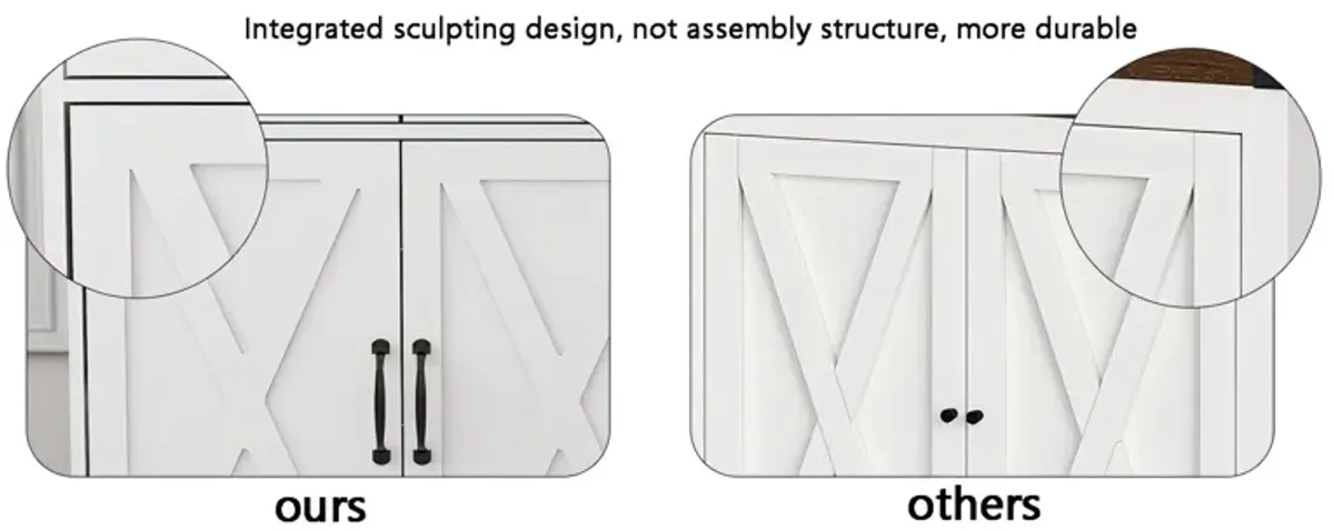 White Wood 42.72 in. Sideboard with X-panel Design Doors