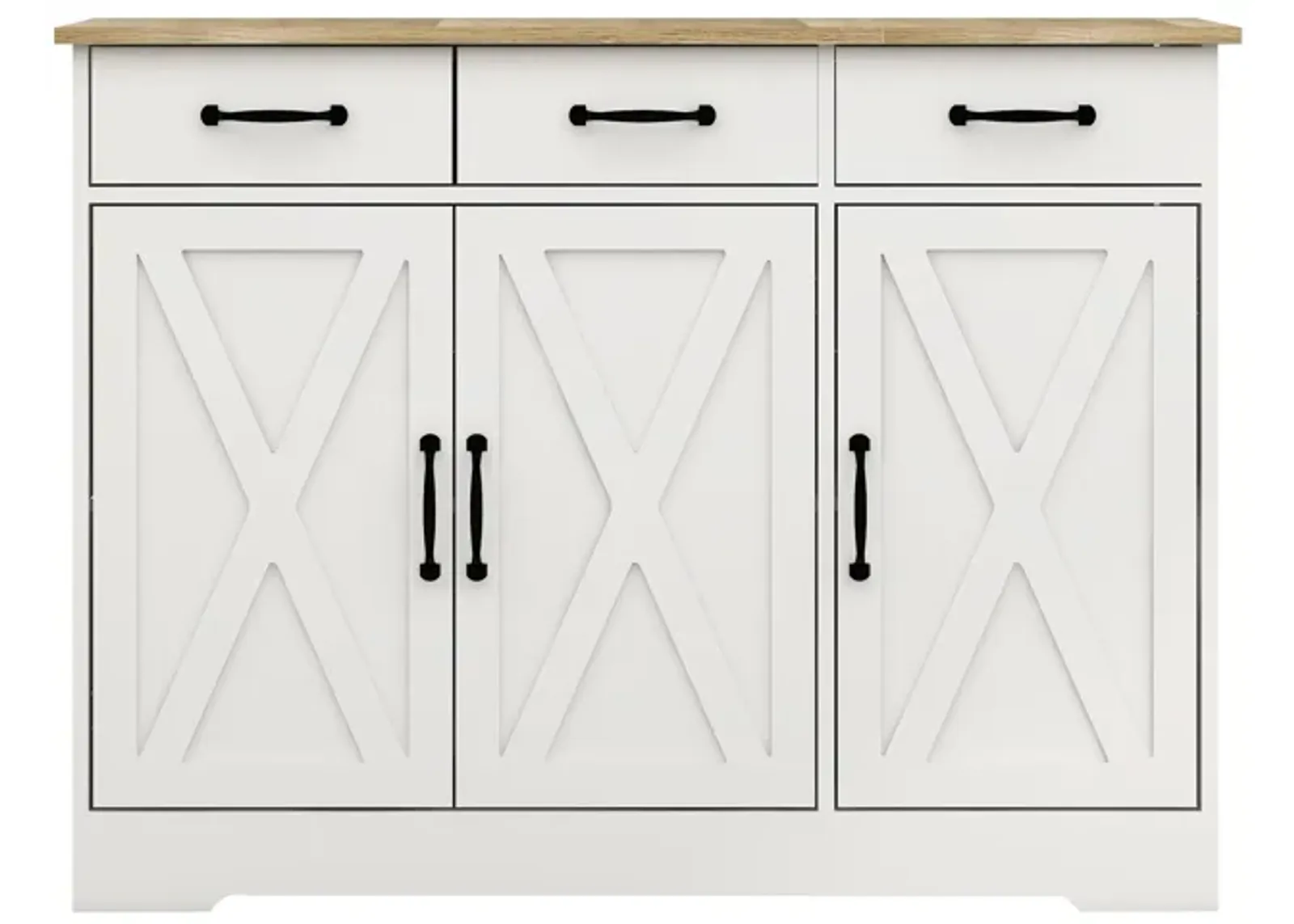 White Wood 42.72 in. Sideboard with X-panel Design Doors